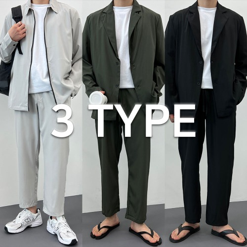 [SET] 3TYPE 봄 여름 시원한재질 블레이져 투웨이 자켓 바람막이 와이드팬츠 셋업