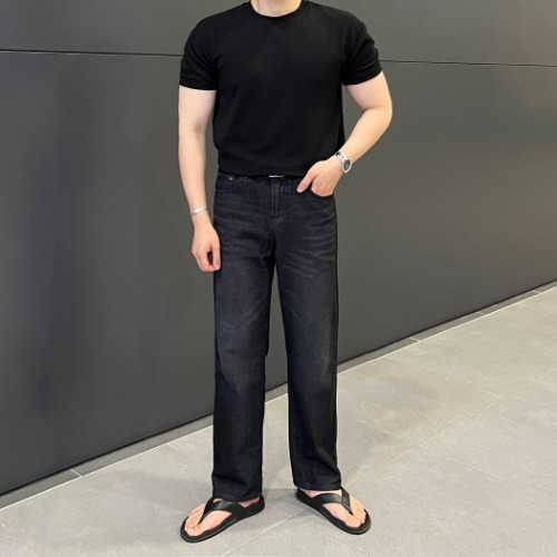 [SET] 시원한 여름 머슬 멸슬핏 티셔츠 + 흑청 세미와이드