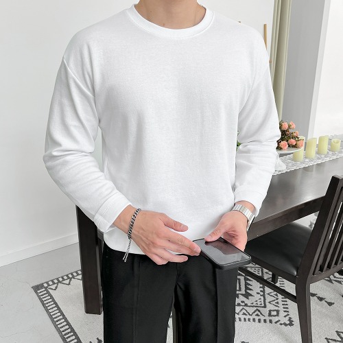 [1+1] 리오 어깨넓어보이는 안비치는 두꺼운 남자 레이어드 티셔츠 긴팔 흰색 티셔츠 3531