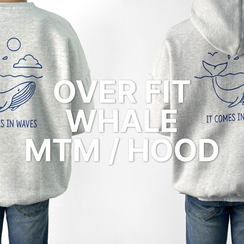 기모 오버핏 고래고래 후드 티셔츠 맨투맨 (4436,4437)