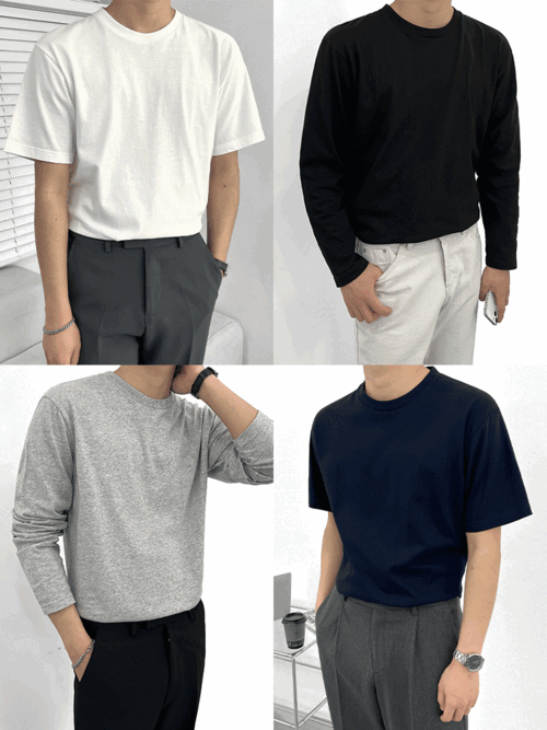 2TYPE(반팔,긴팔) 베이직 레이어드 오버핏 티셔츠 4202, 5160