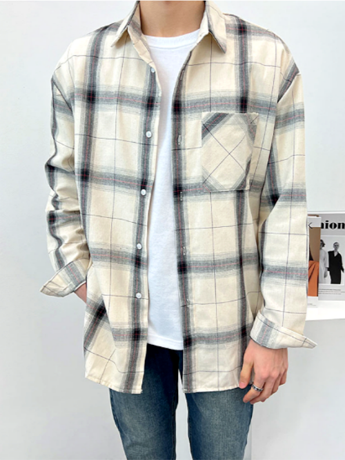 (L-3XL) 빅사이즈 체크 박스오버핏 남자 셔츠 남방 (3color) 3902