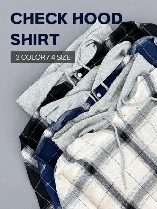 (L-3XL) 빅사이즈 오버핏 타탄체크 후드 포켓 셔츠 남방(3color) 3911